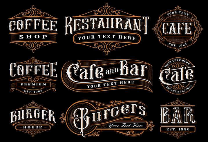 Set di illustrazione lettering vintage per il catering. vettore