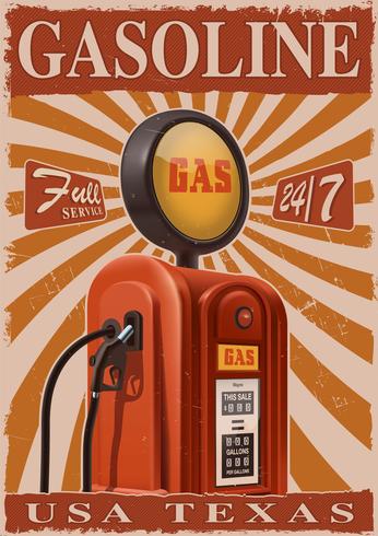 Poster vintage con vecchia pompa di benzina. vettore