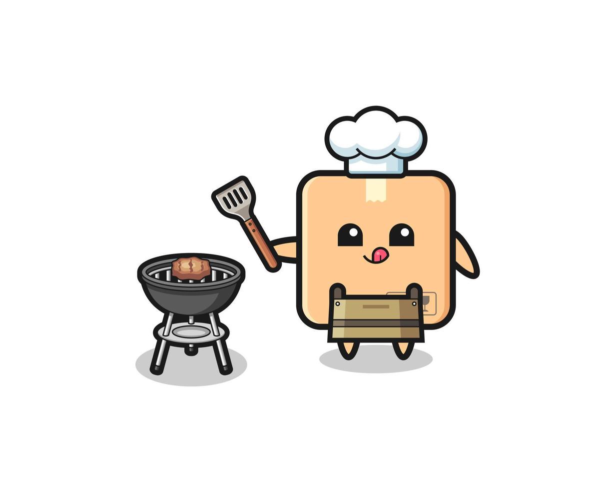 chef di barbecue in scatola di cartone con grill vettore
