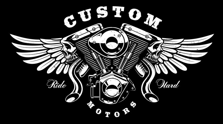 Motore Monster con design t-shirt ali (su sfondo scuro) vettore