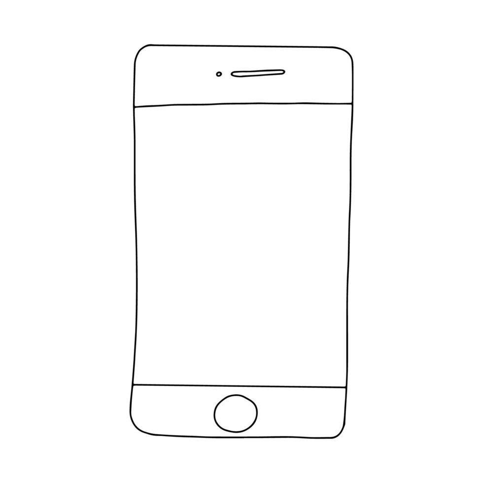 uno smartphone in stile doodle.immagine in bianco e nero.disegno di contorno.dispositivi mobili e gadget.immagine vettoriale