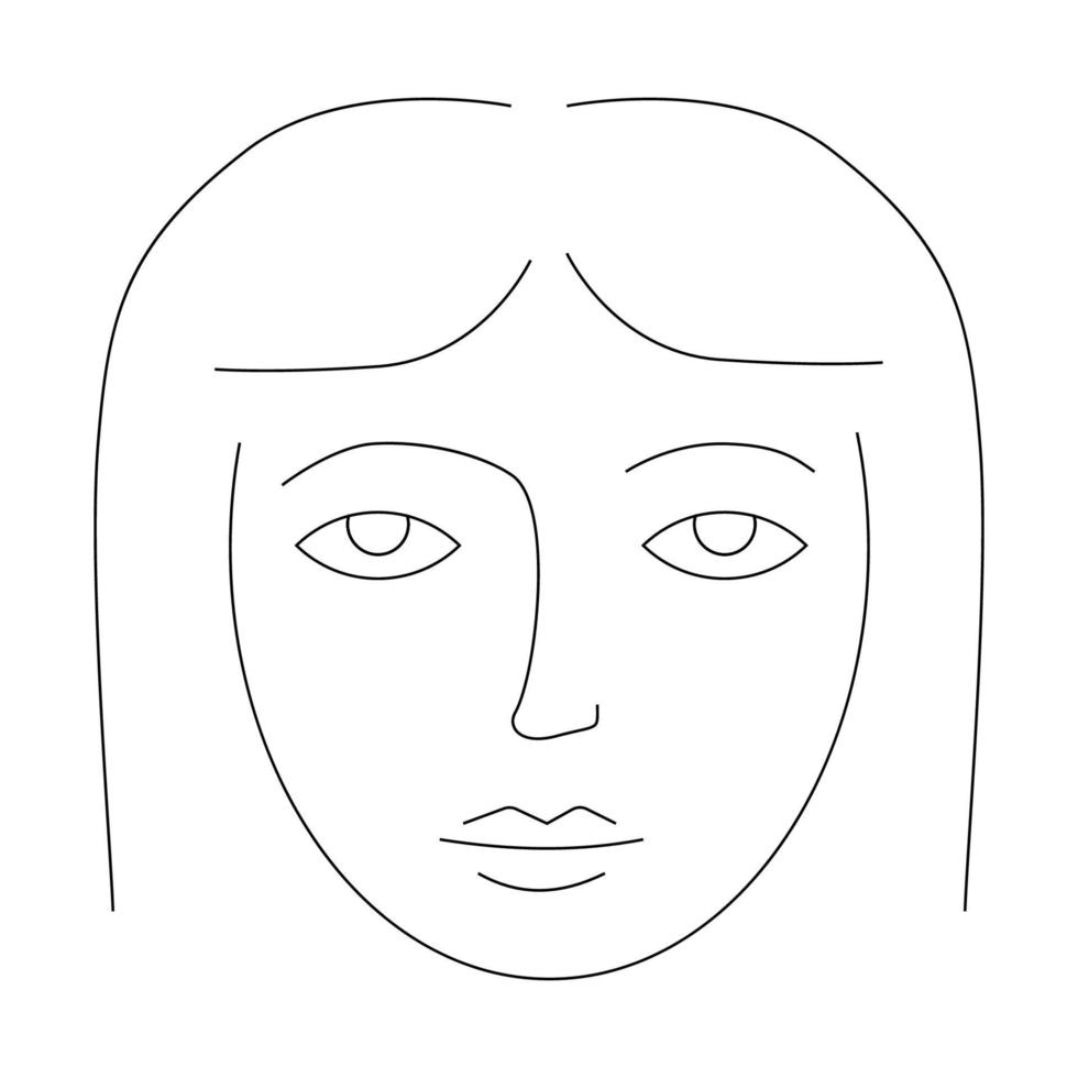 disegno di contorno di un volto femminile.immagine in bianco e nero.volto stilizzato di una ragazza. contorno.immagine vettoriale