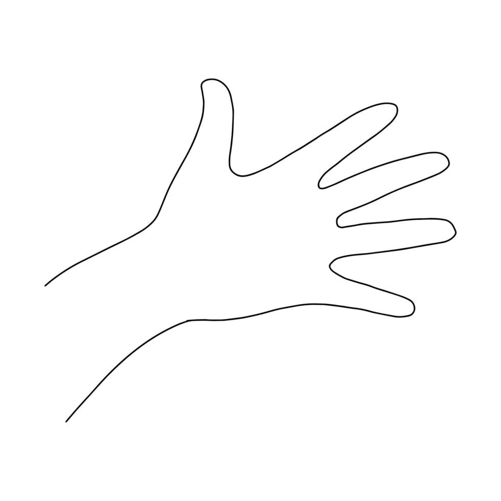 palmo con le dita aperte.dita allargate.mano.disegno di contorno a mano.immagine in bianco e nero.design monocromatico.illustrazione vettoriale