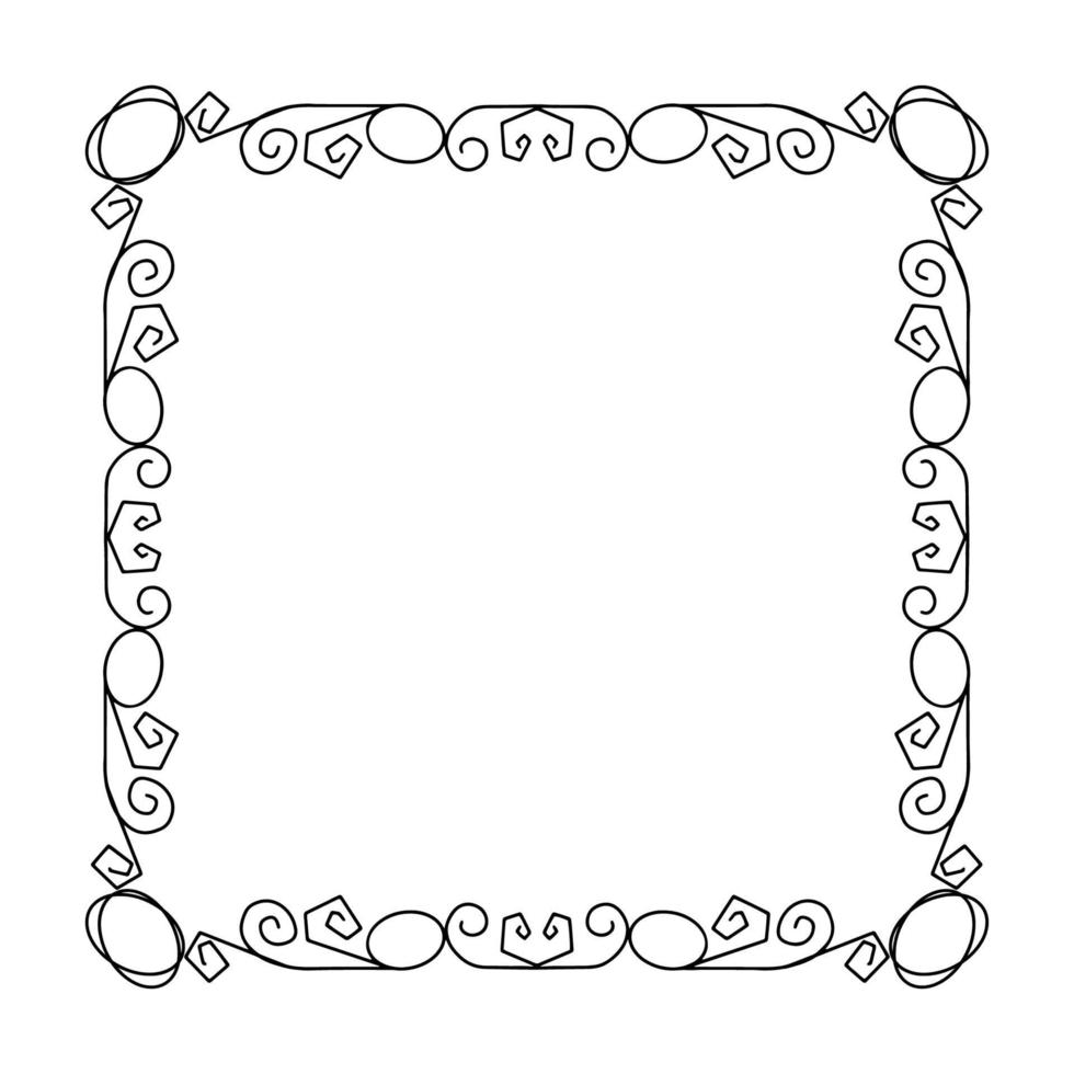 cornice scarabocchio. motivi floreali e geometrici.immagine in bianco e nero.disegno di contorno a mano.immagine vettoriale