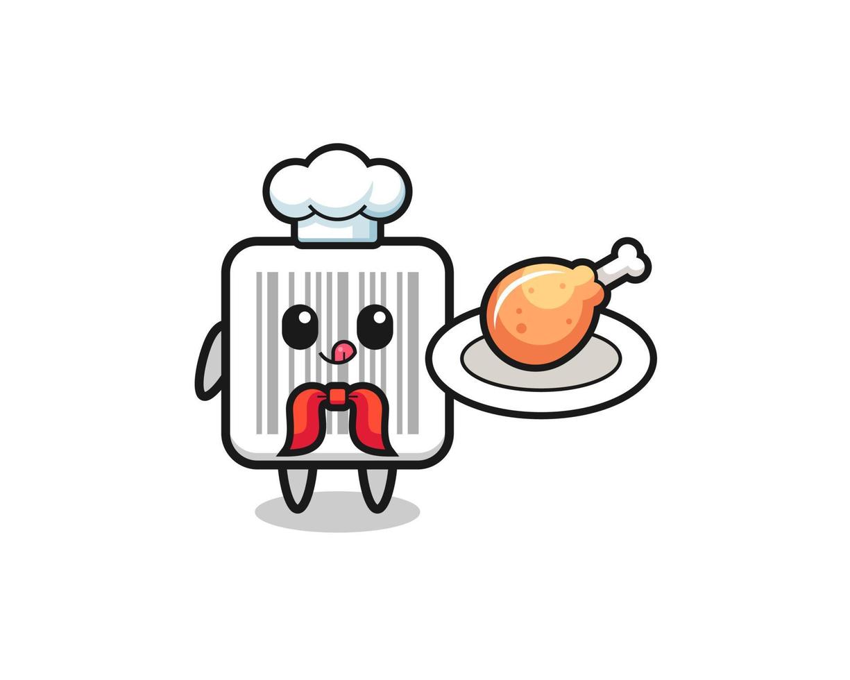 personaggio dei cartoni animati del cuoco unico del pollo fritto del codice a barre vettore