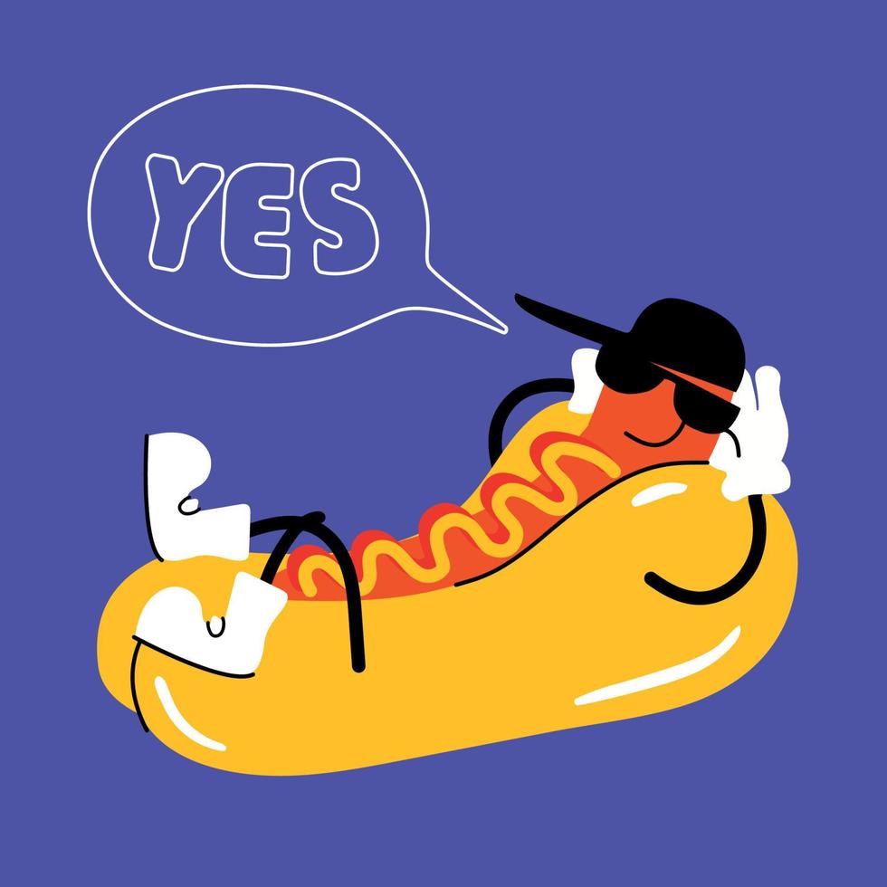 puntamento del carattere dell'hot dog. illustrazione del cibo vettore