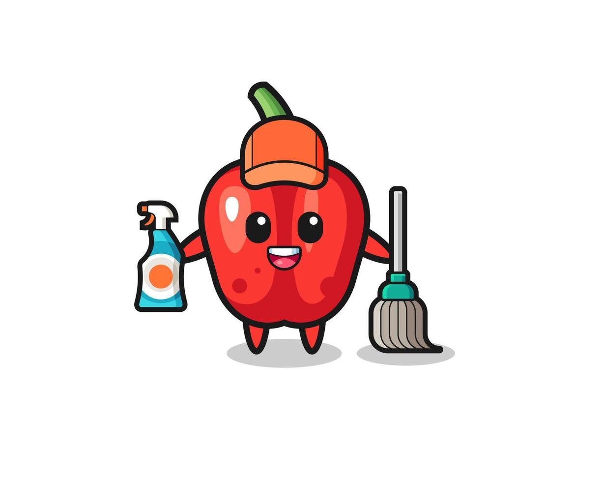 simpatico personaggio di peperone rosso come mascotte dei servizi di pulizia vettore