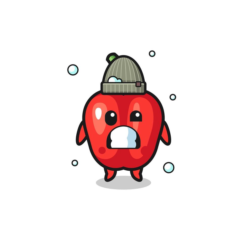 simpatico cartone animato peperone rosso con espressione tremante vettore