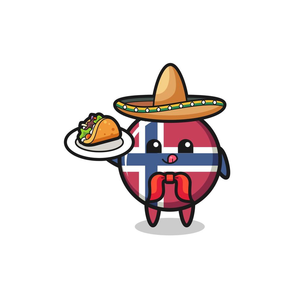 mascotte del cuoco unico messicano della bandiera della Norvegia che tiene un taco vettore
