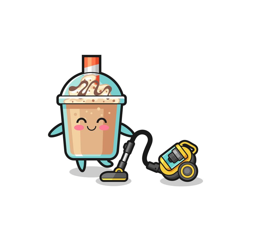 illustrazione sveglia dell'aspirapolvere della holding del milkshake vettore