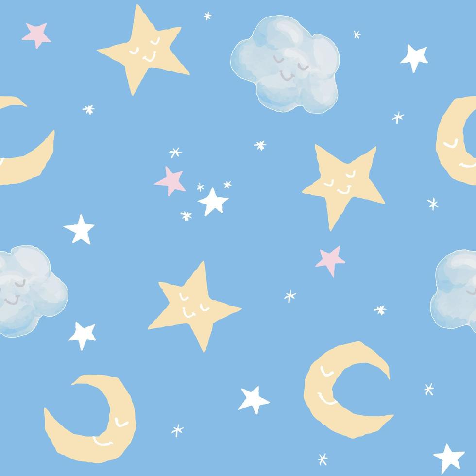 stelle lune nuvole seamless pattern vettore