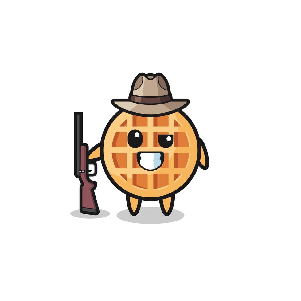 mascotte del cacciatore di waffle del cerchio che tiene una pistola vettore