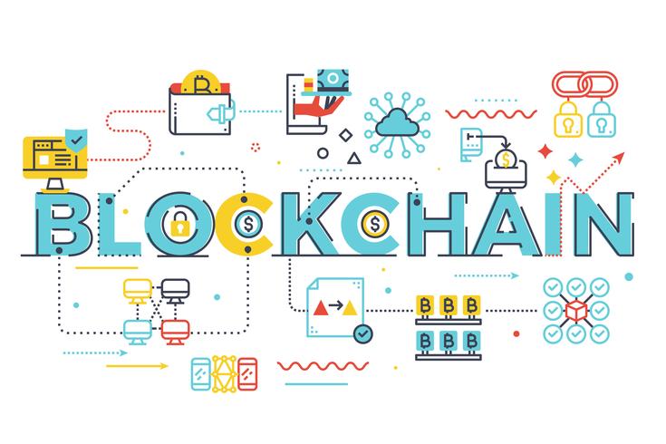 Blockchain parola lettering illustrazione vettore