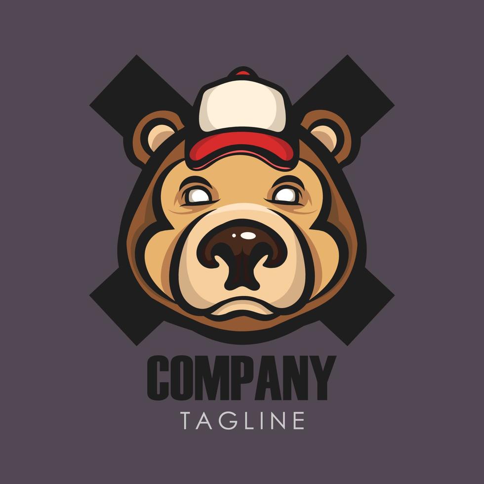testa di orso con logo del cappello. illustrazione vettoriale del logo della testa dell'orso