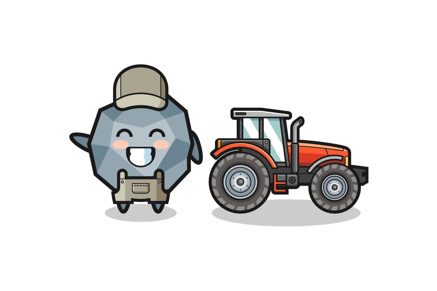 la mascotte dell'agricoltore di pietra in piedi accanto a un trattore vettore