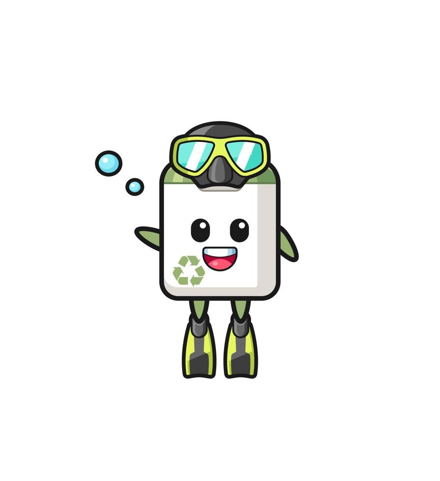 il personaggio dei cartoni animati del subacqueo del cestino vettore