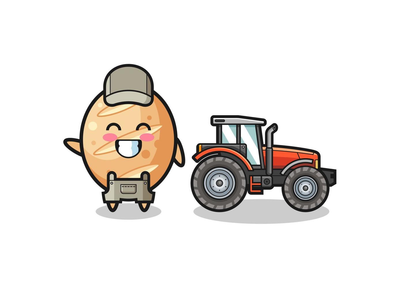 la mascotte del coltivatore di pane francese in piedi accanto a un trattore vettore