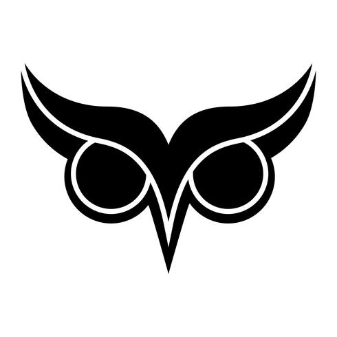 Logo dell&#39;uccello del gufo con i grandi occhi e le sopracciglia nel vettore nero