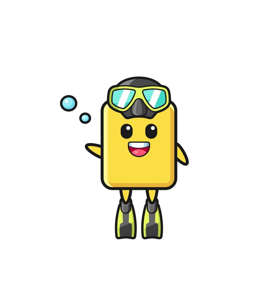il personaggio dei cartoni animati del subacqueo con cartellino giallo vettore