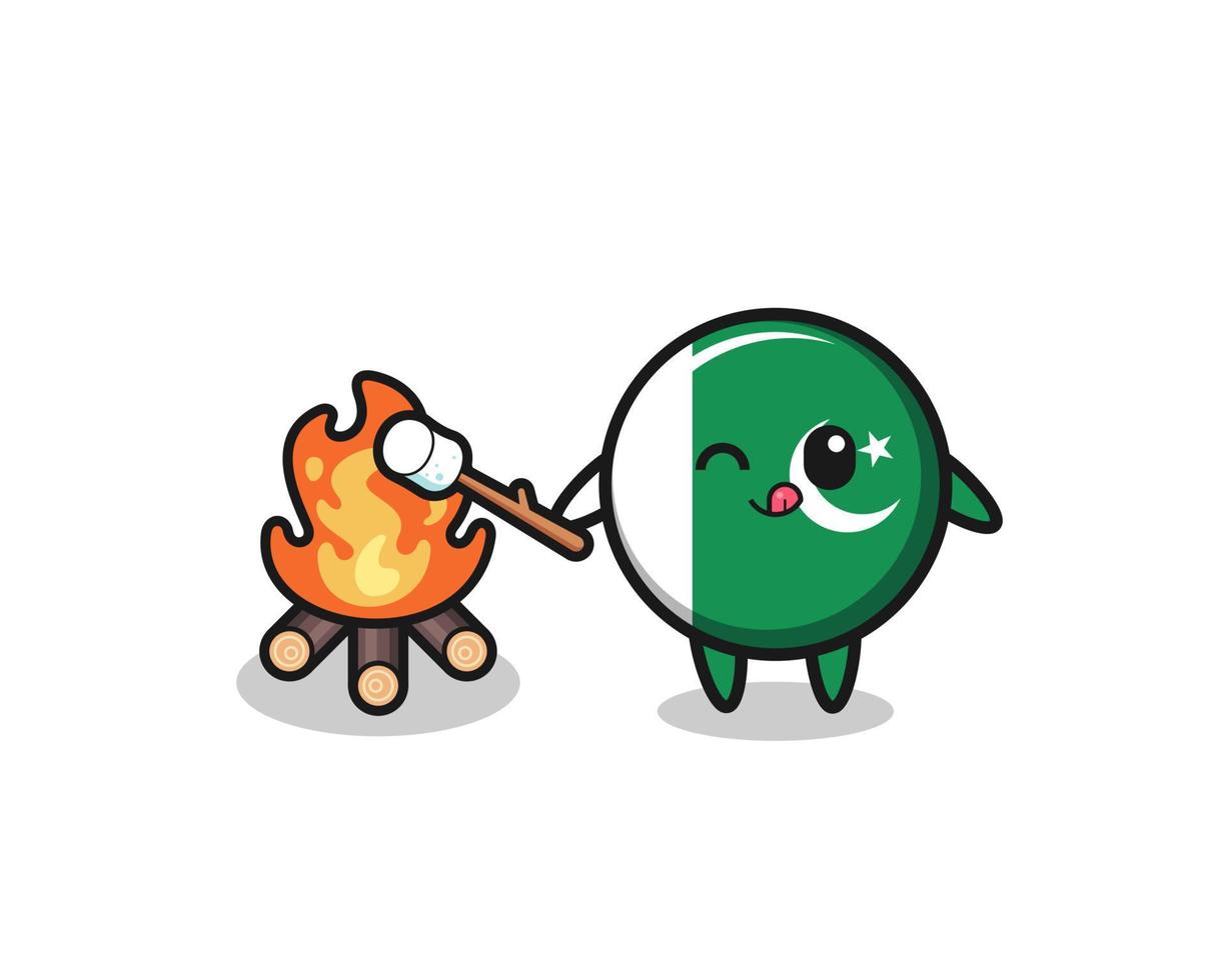 il personaggio della bandiera del pakistan sta bruciando marshmallow vettore