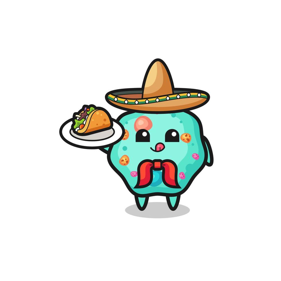 mascotte del cuoco unico messicano dell'ameba che tiene un taco vettore