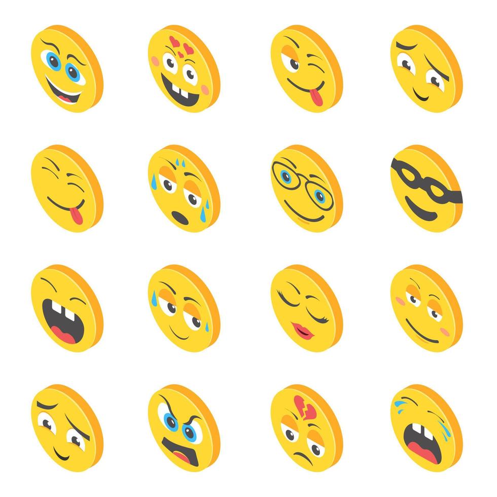 emoticon con diverse espressioni facciali vettore