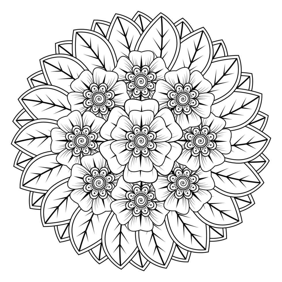 motivo circolare a forma di mandala per henné, mehndi, tatuaggio, decorazione. ornamento decorativo in stile etnico orientale. pagina del libro da colorare. vettore