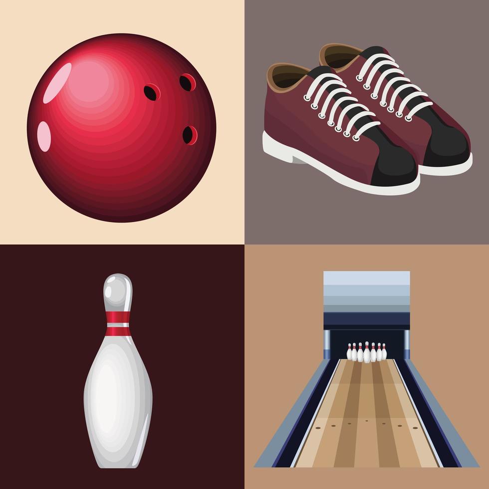 quattro icone di sport di bowling vettore