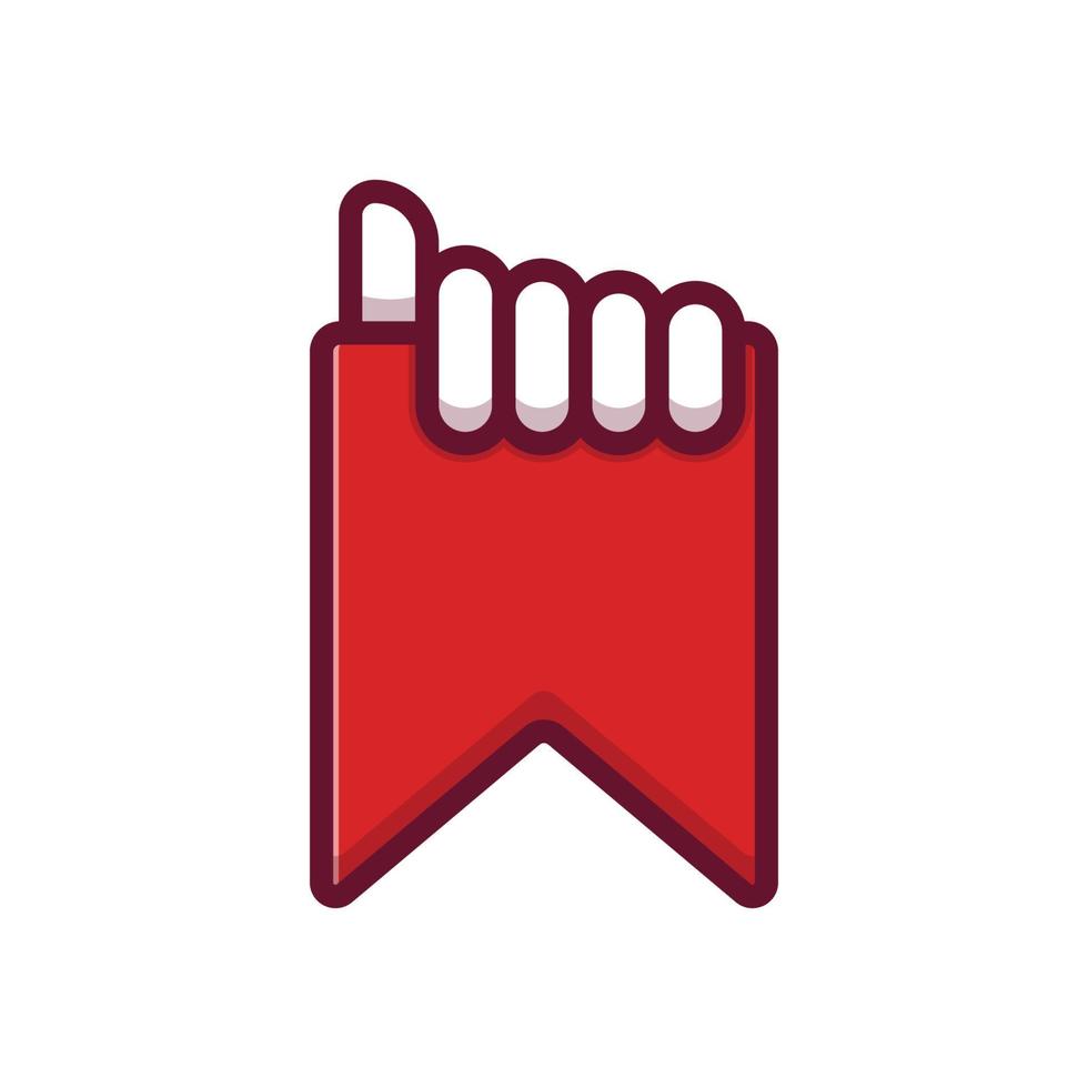 mano che tiene l'icona del segnalibro vettoriale cartone animato su sfondo bianco per il web, pagina di destinazione, banner, volantino, annunci, pubblicità