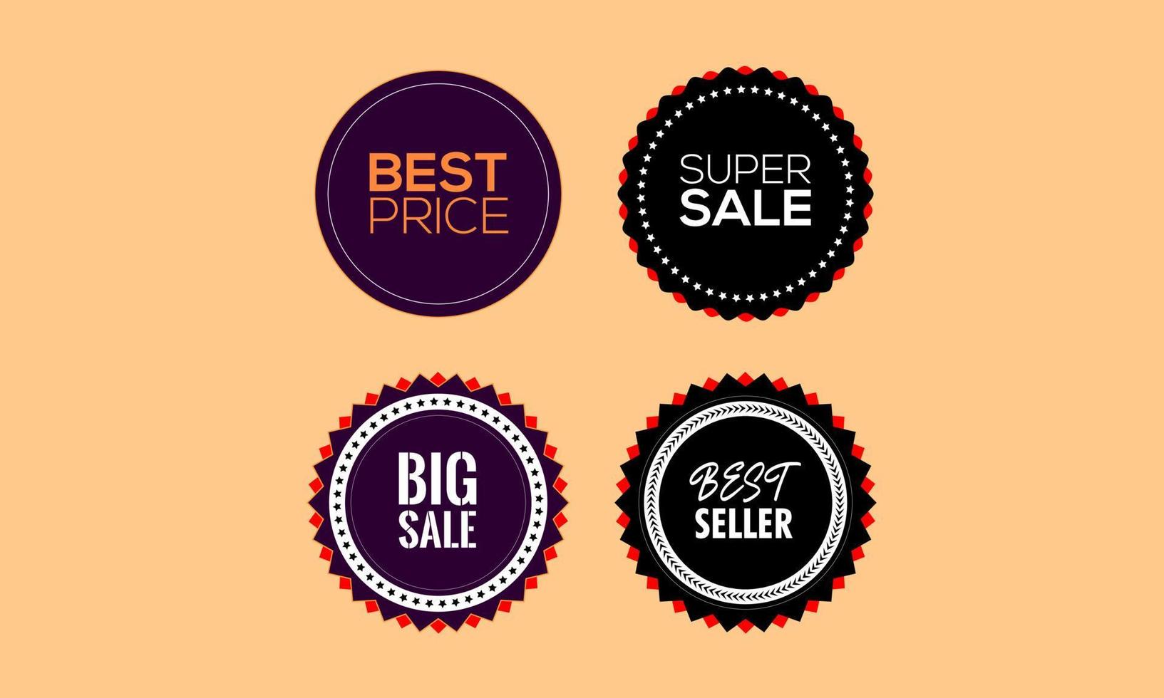 badge pubblicitario 4 in 1 set, best seller, grande vendita, super vendita e miglior prezzo vettore isolato