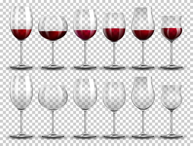 Set di vino su diversi bicchieri vettore