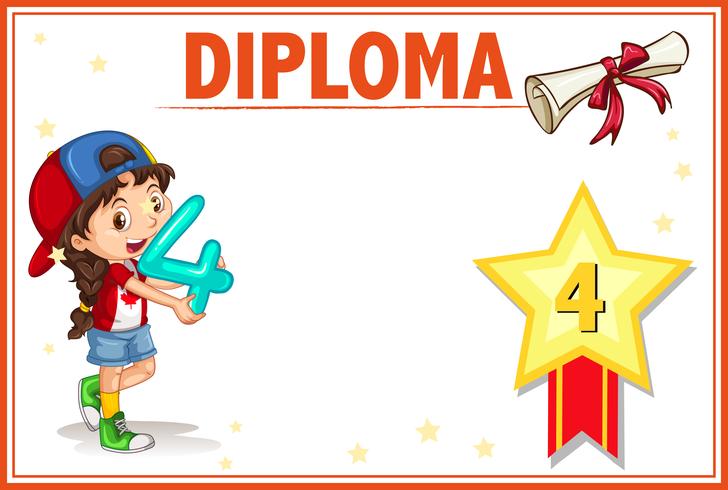 Modello di certificato di diploma di grado quattro vettore