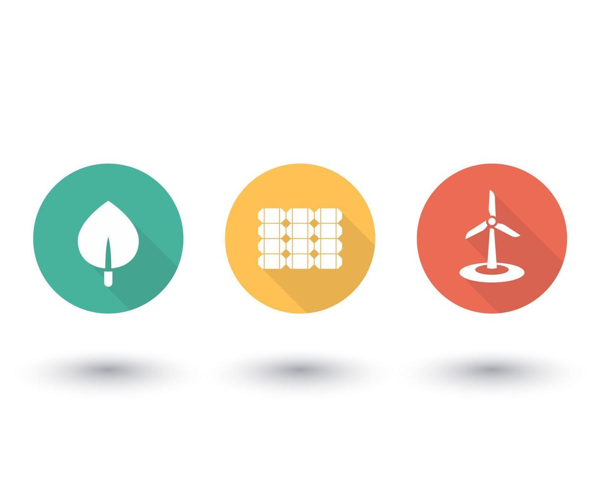 solare, energia eolica, biocarburanti, soluzioni energetiche alternative, energia verde, icone piatte rotonde su bianco, illustrazione vettoriale