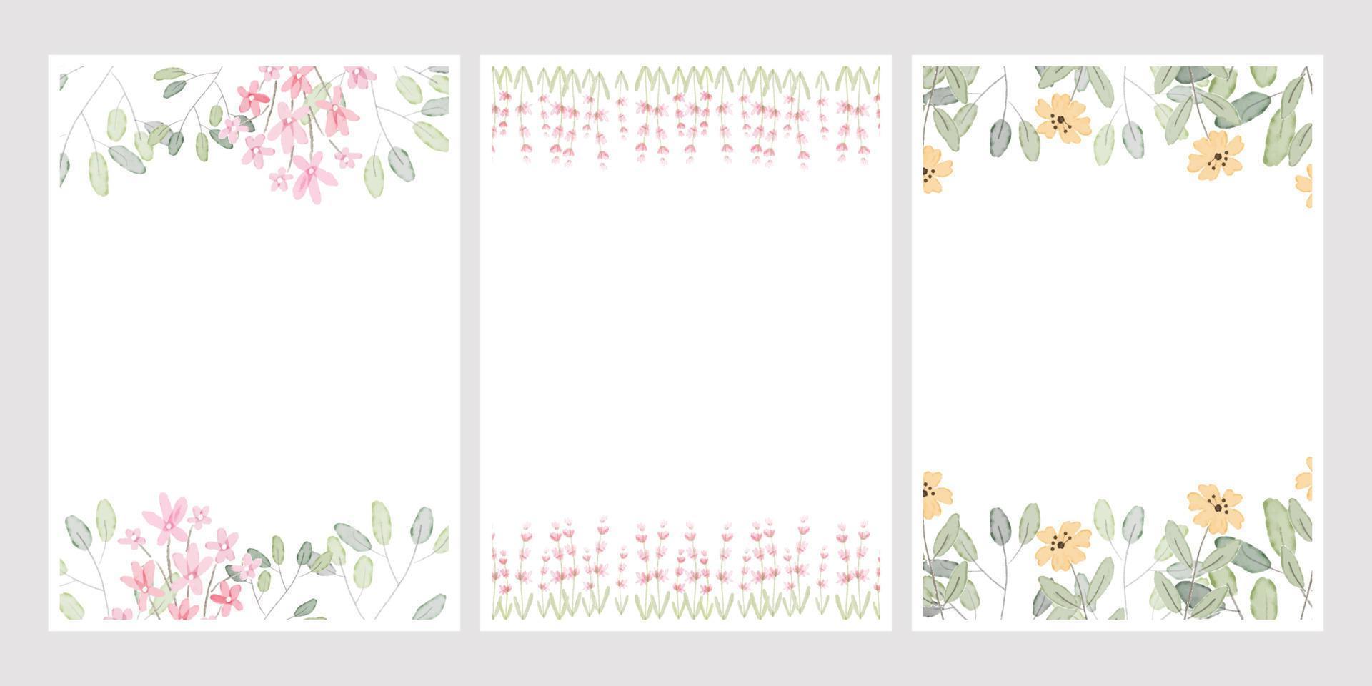 corona di foglie di disegno a mano botanica dell'acquerello con piccoli fiori rosa e gialli collezione di modello 5x7 della carta dell'invito di nozze vettore