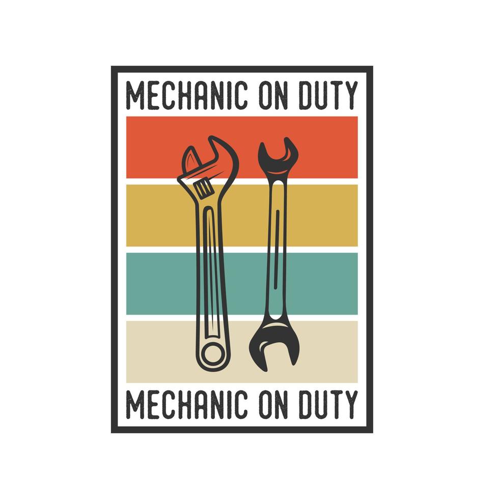 meccanico in servizio tipografia vintage retrò meccanico lavoratore ingegnere slogan t-shirt design illustrazione vettore