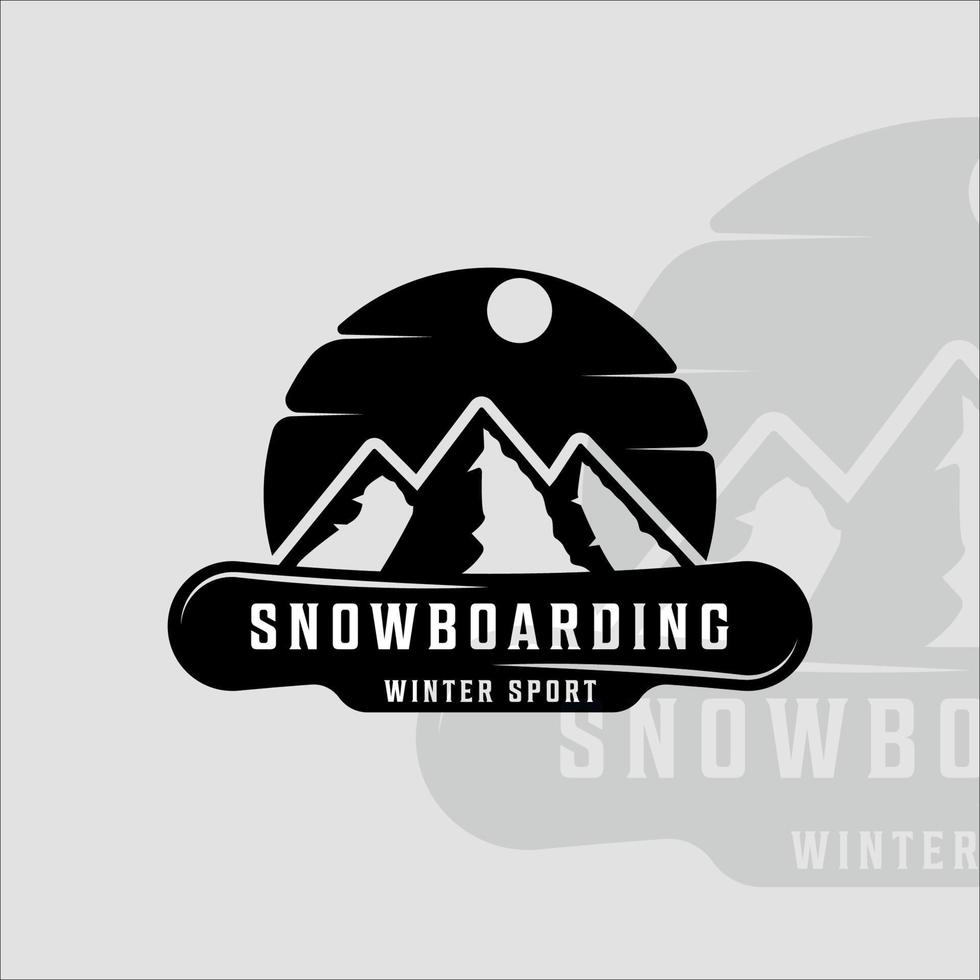 snowboard e montagna logo vintage illustrazione vettoriale modello icona graphic design. segno o simbolo del paesaggio per viaggi d'affari e negozio di sport invernali