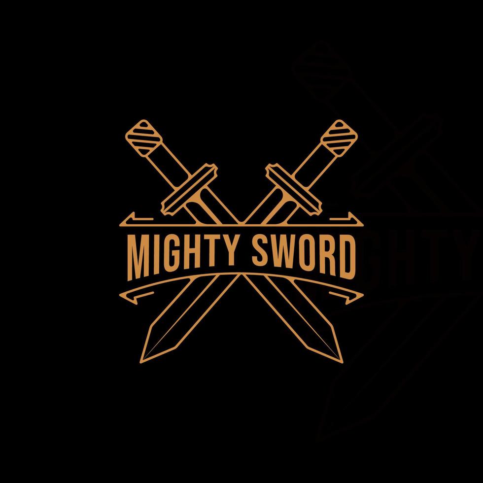 Cross Sword logo line art semplice minimalista illustrazione vettoriale modello icona graphic design. segno di spade o simbolo per azienda con sfondi di colore nero