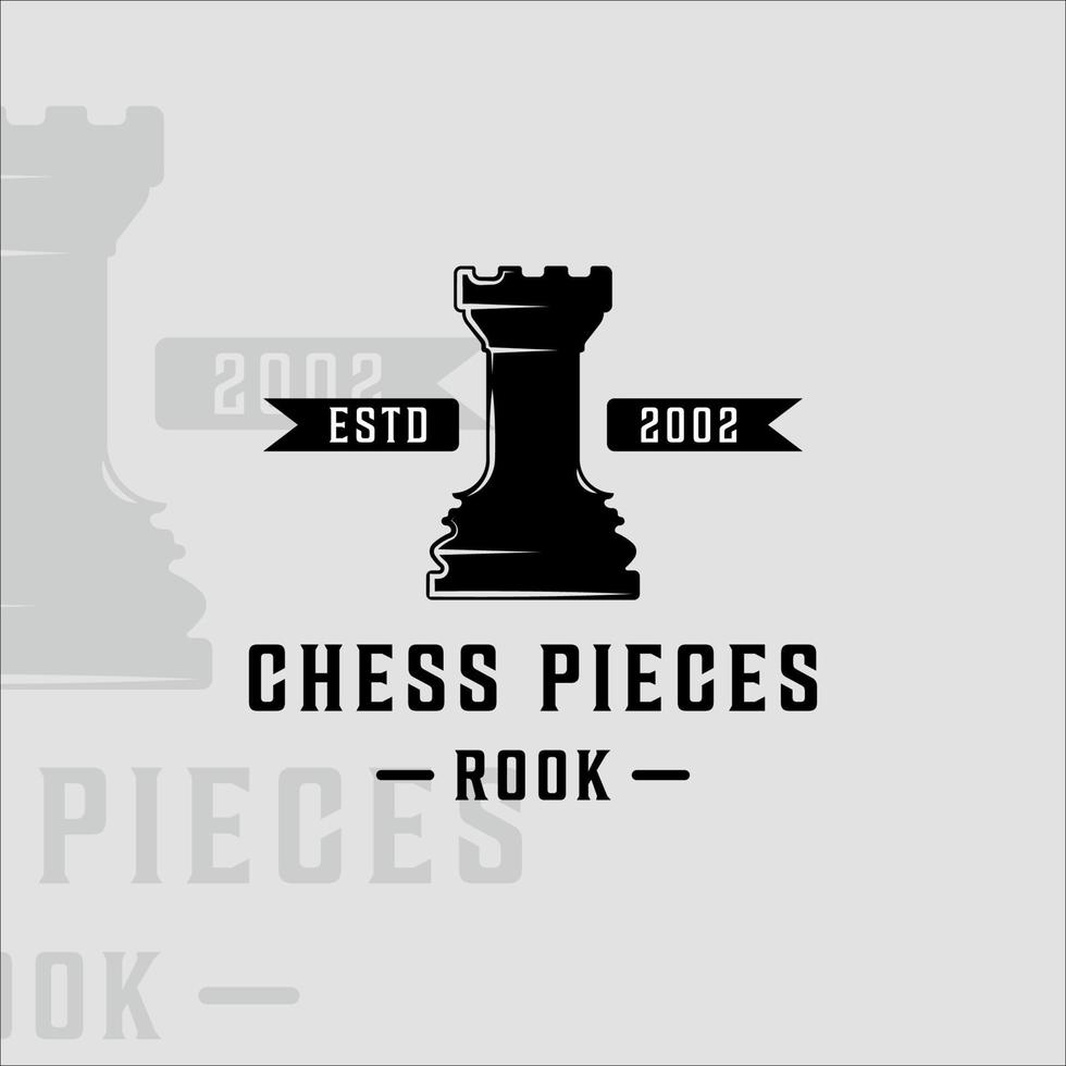 disegno grafico dell'icona del modello di illustrazione vettoriale vintage con logo pezzo di scacchi e torre. segno o simbolo retrò del castello per il torneo di scacchi o il club