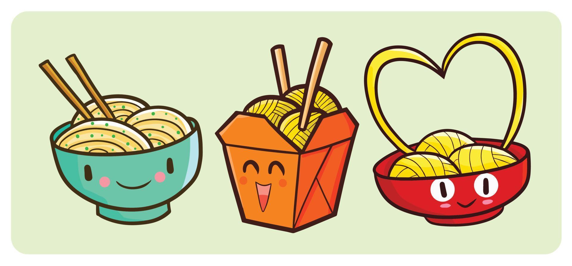 personaggi dei cartoni animati di noodle divertenti vettore