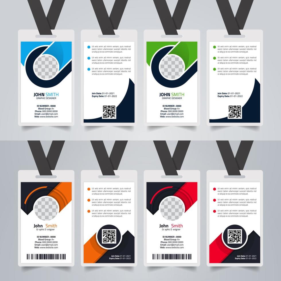 design semplice del modello di carta d'identità degli impiegati d'ufficio. carte d'identità creative di cancelleria aziendale. vettore