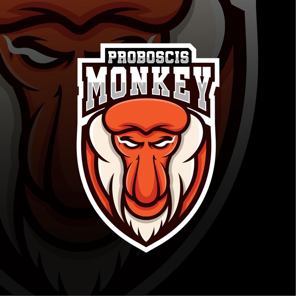 logo esport della mascotte della scimmia proboscide vettore
