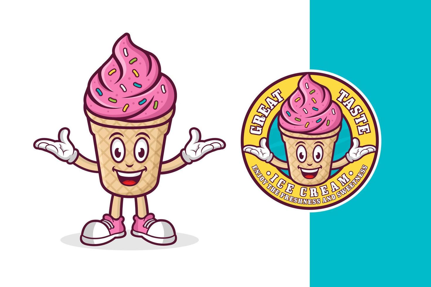 design del logo premium della mascotte del gelato vettore