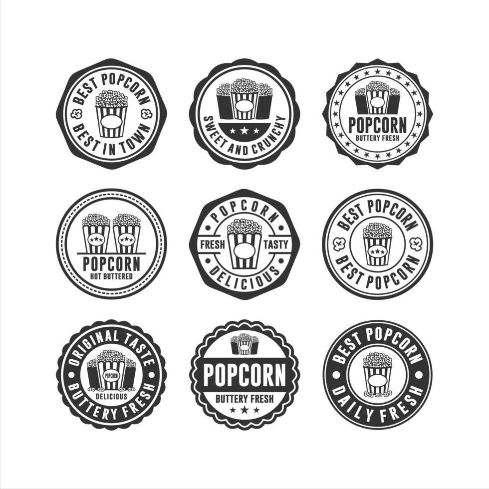 collezione di design popcorn con francobollo distintivo vettore