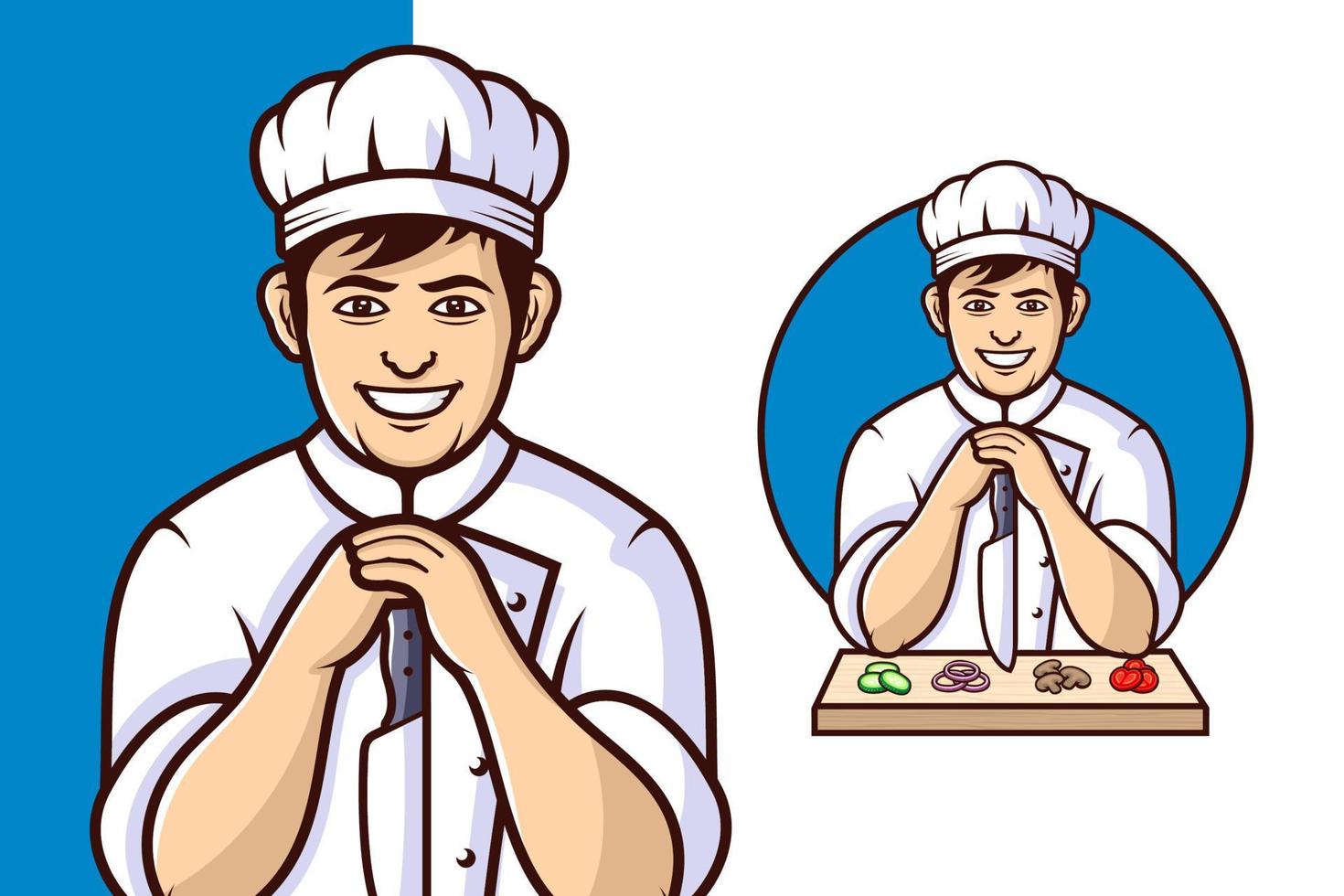 logo del design della mascotte del giovane chef vettore