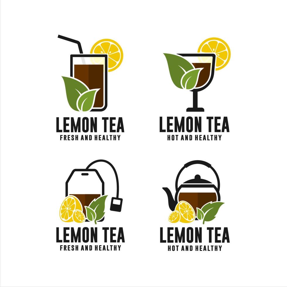 raccolta di badge fresco e sano di tè al limone vettore