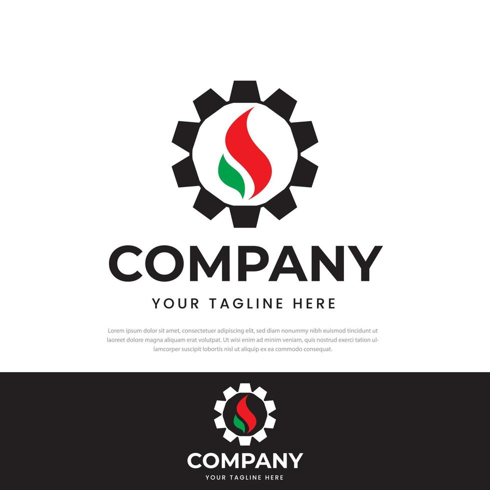 logo dell'industria degli ingranaggi del fuoco del gas di energia, vettore di progettazione del logo industriale