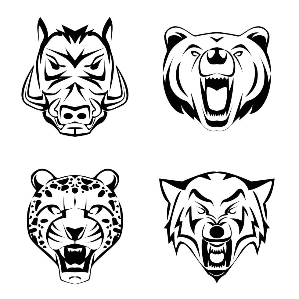 illustrazione di design di cinghiale, orso, ghepardo e lupo vettore