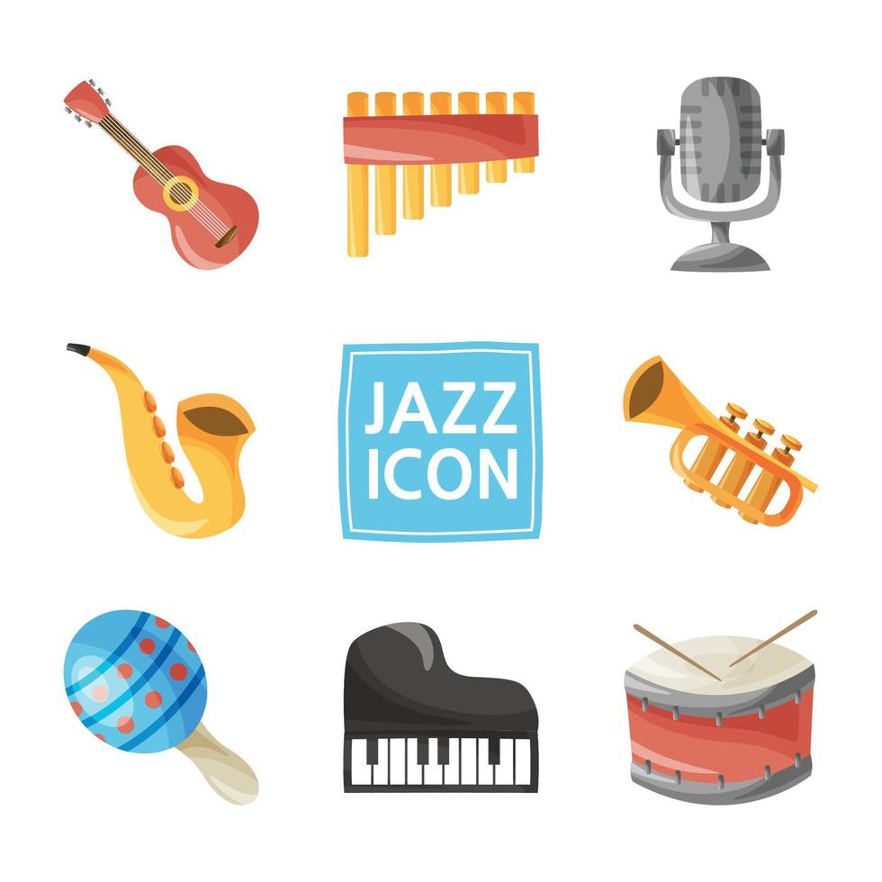 collezione di icone colorate doodle di musica jazz vettore