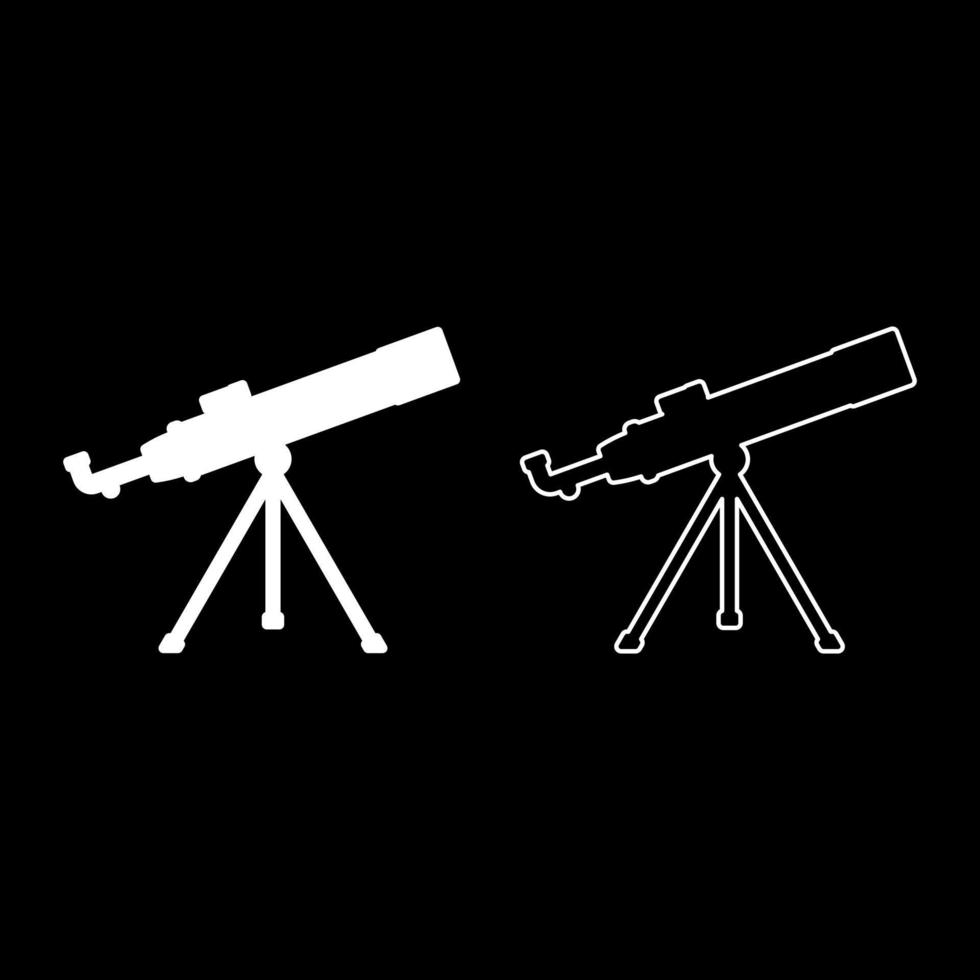 telescopio scienza strumento istruzione attrezzatura astronomica icona colore bianco illustrazione vettoriale set di immagini in stile piatto