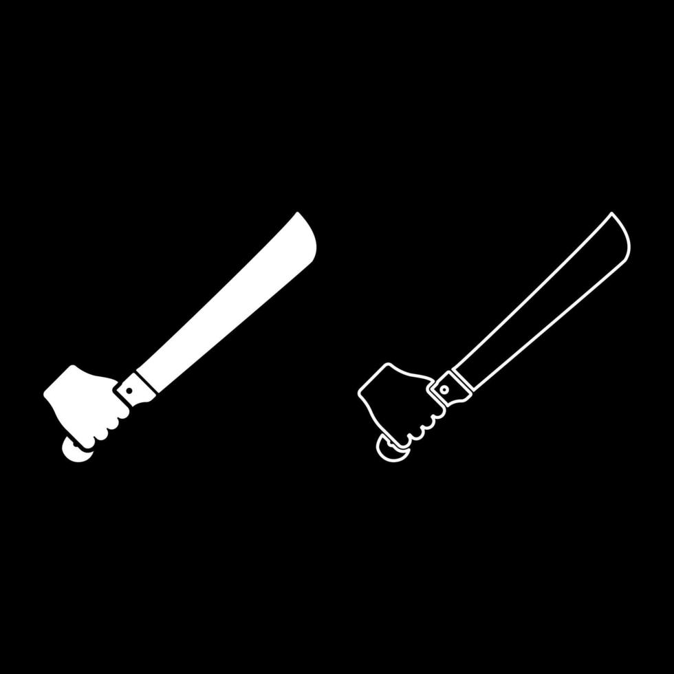 machete in mano in uso braccio coltello grande icona colore bianco illustrazione vettoriale set di immagini in stile piatto